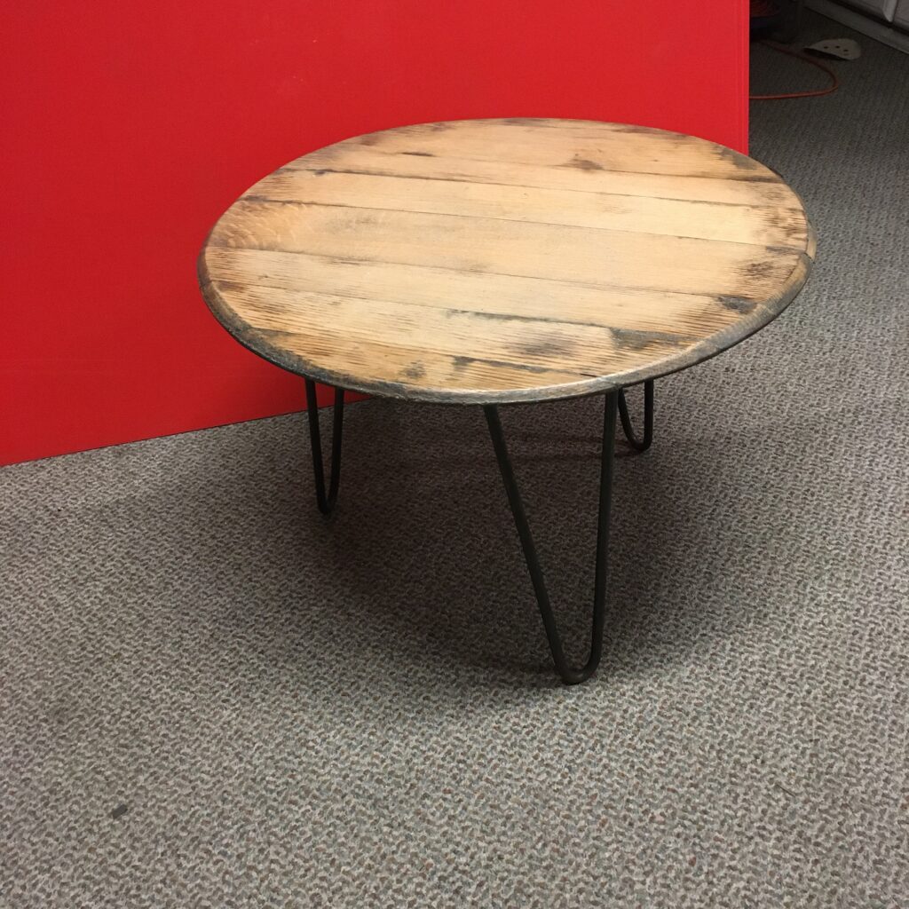 Oak Whisky barrel top coffee table.